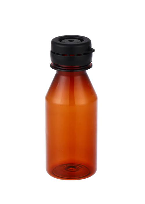 30-60ml PET棕色透明卡口盖水剂圆瓶
